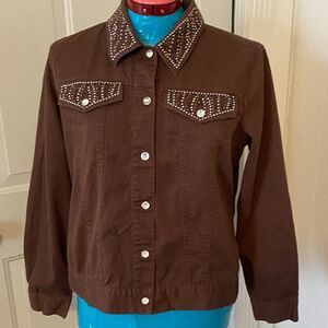 SML Sport Boho Western Studded 100% Cotton Shirt Jacket Women Size L